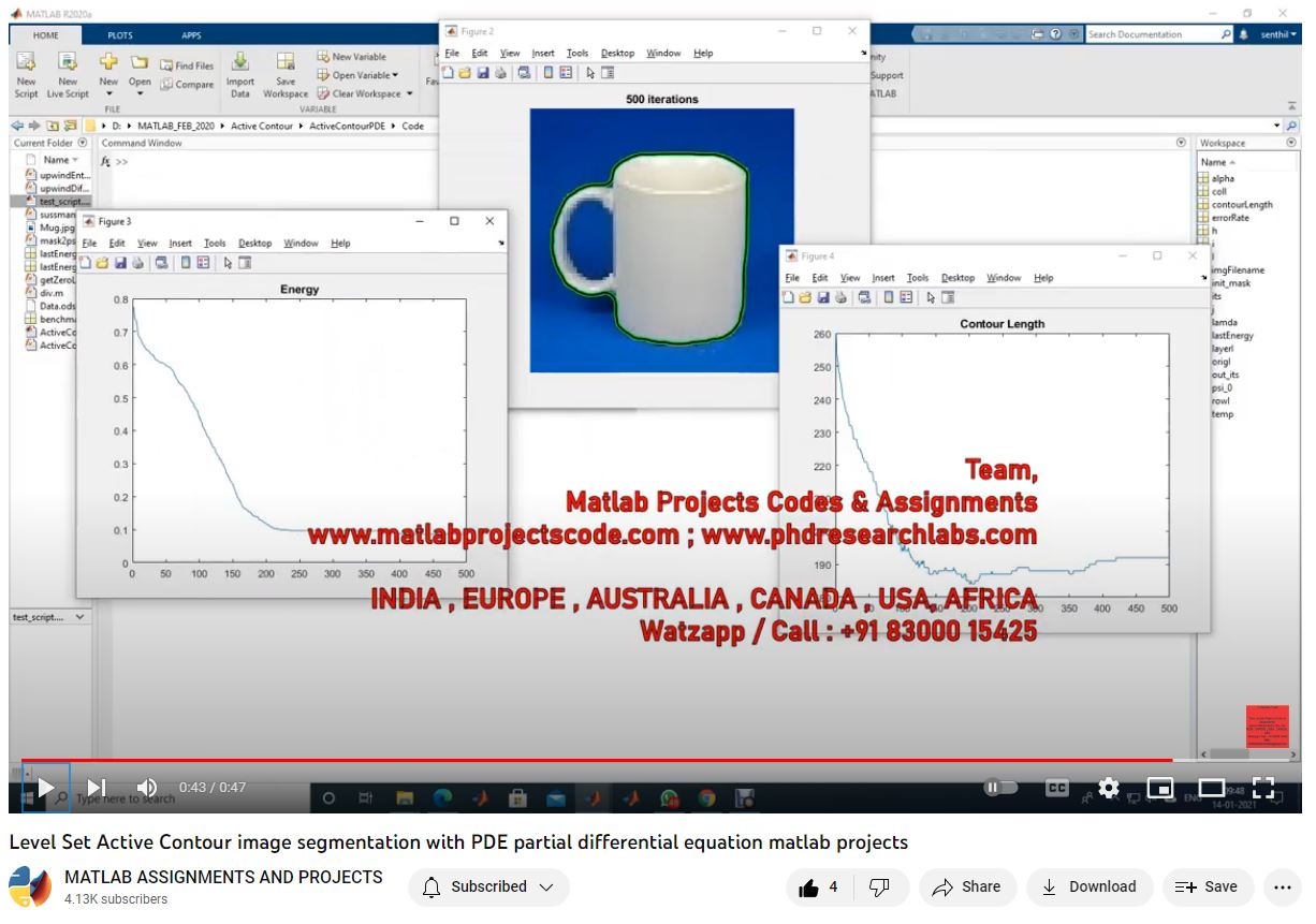 Level Set Active Contour image segmentation with PDE partial differential equation matlab projects